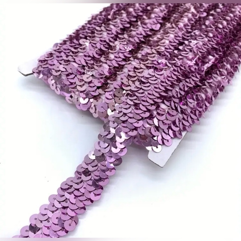 1 Yard Lilac Purple Stretch Sequin Appliquรฉ Trim for Crafts and Clothes, New